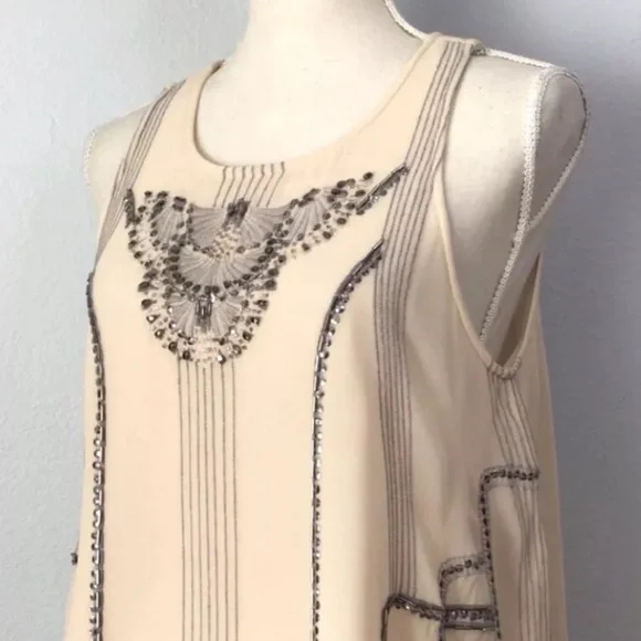 Anthropologie Velvet beaded Art Deco Tank Top - Picture 6 of 10